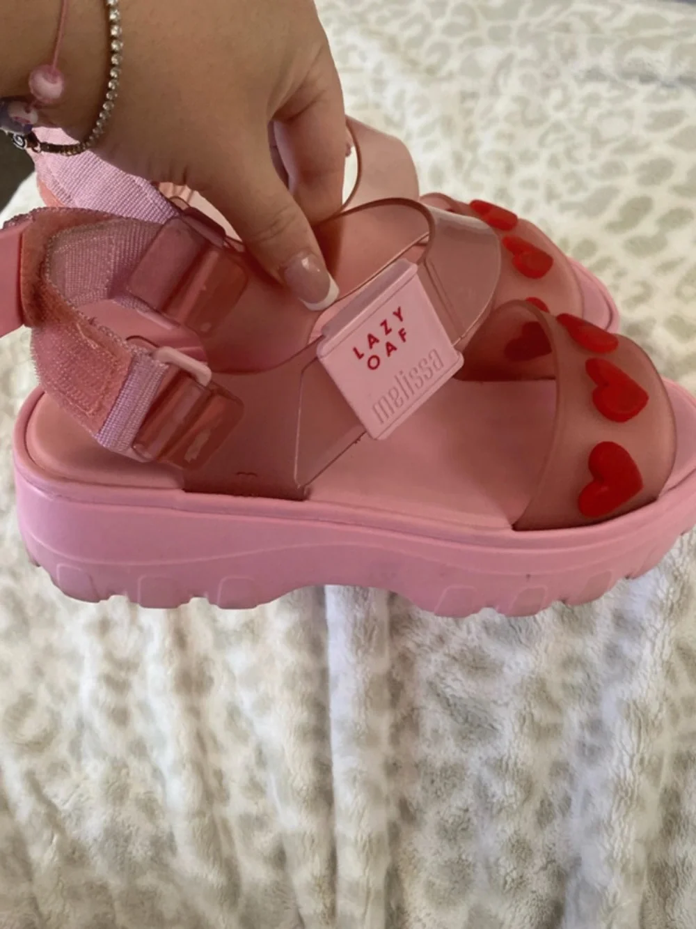 Melissa Pink Platform Sandals with Red Heart Accents